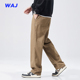 日系直筒宽松休闲裤 秋季 裤 男卡其色阔腿裤 纯棉美式 复古水洗工装