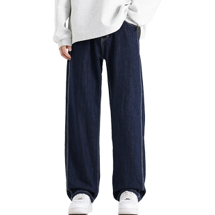 美式高街赛络纺柔软直筒牛仔裤2024秋冬季新款百搭线条阔腿长裤子