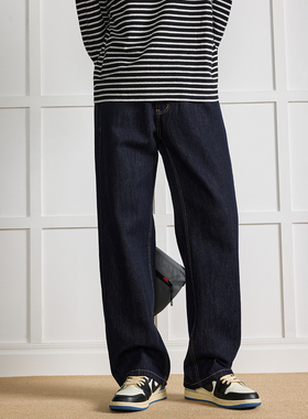 WAJ美式复古银线原牛水洗牛仔裤男cleanfit宽松直筒百搭休闲长裤