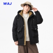 户外防寒夹克外套 多口袋连帽羽绒服男中长款 冬季 新国标白鸭绒工装