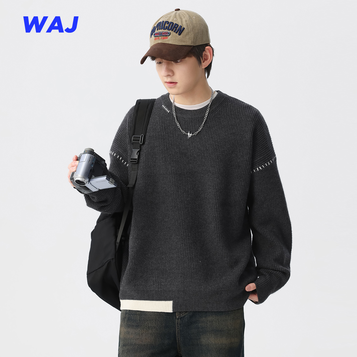 660克重磅拼色慵懒保暖针织衫