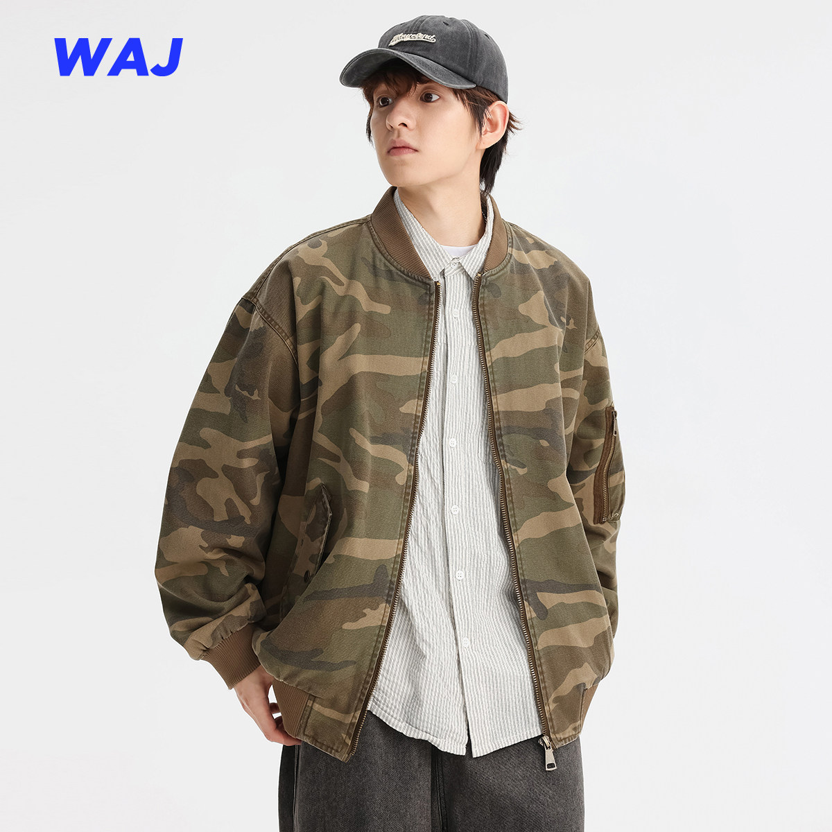 330克2024秋冬季新款迷彩旧化MA1夹克美式飞行员棒球服男棉制外套