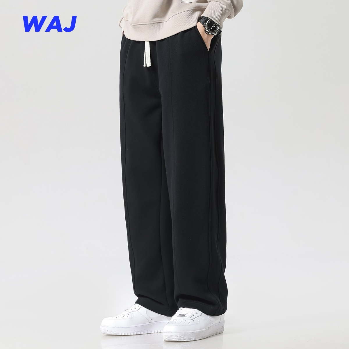 美式直筒抽绳垂感重磅阔腿卫裤