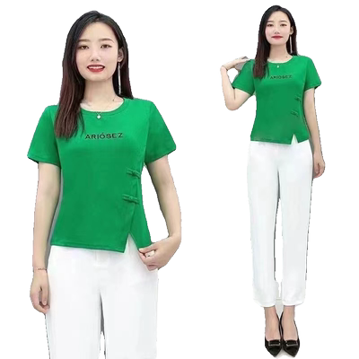 妈妈中式百搭修身短袖T恤女上衣