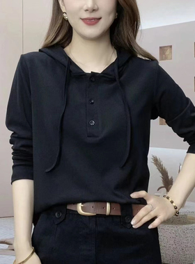 高档女装新款连帽卫衣秋季显瘦遮肚子休闲套头大码长袖打底T恤衫