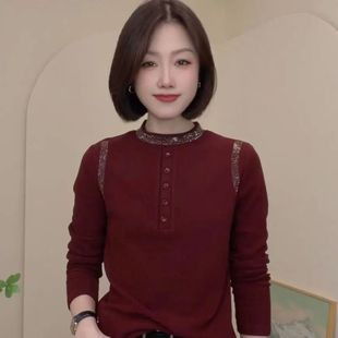 磨毛内搭加绒保暖上衣小衫 修身 纽扣双面绒打底衫 德绒T恤秋冬新款