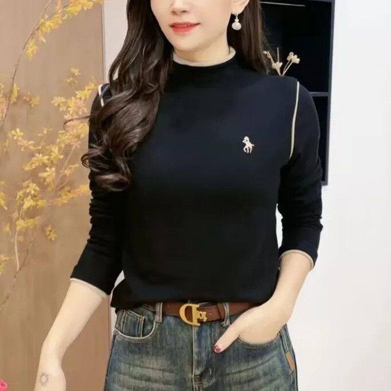 半高领长袖显瘦遮肉上衣百搭简约