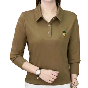 秋季新款女装大码妈妈装长袖polo衫T恤上衣女士显瘦春秋季打底衫