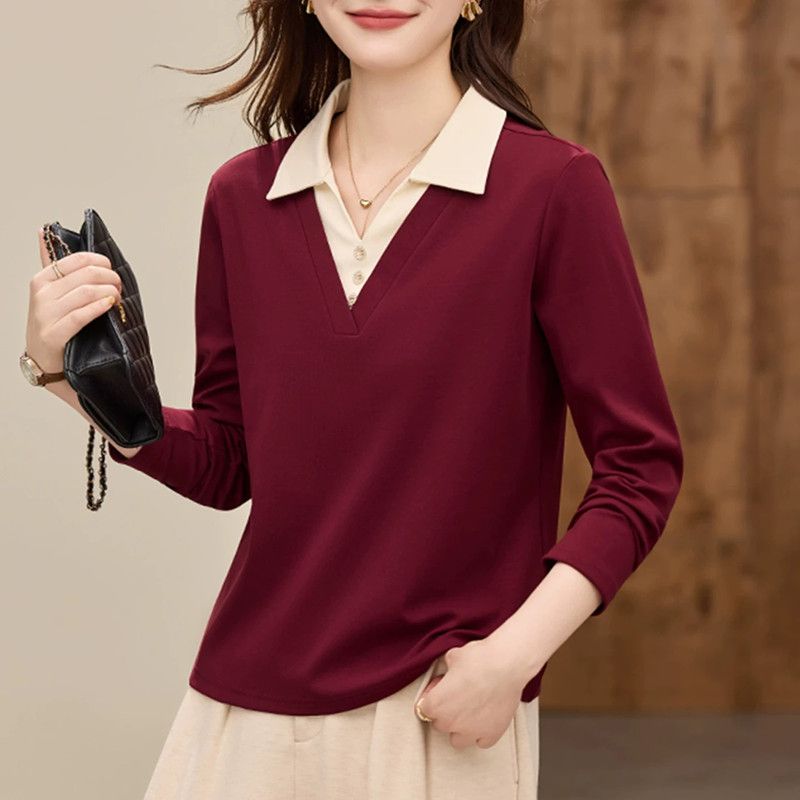 秋季新款翻领长袖打底衫