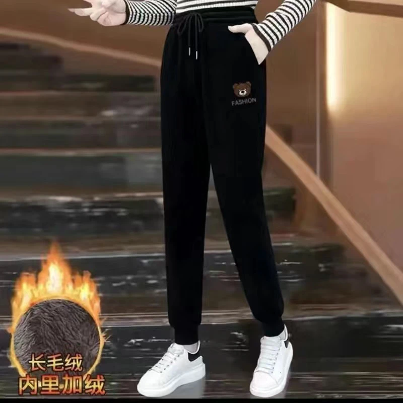 刺绣加绒加厚束脚哈伦裤