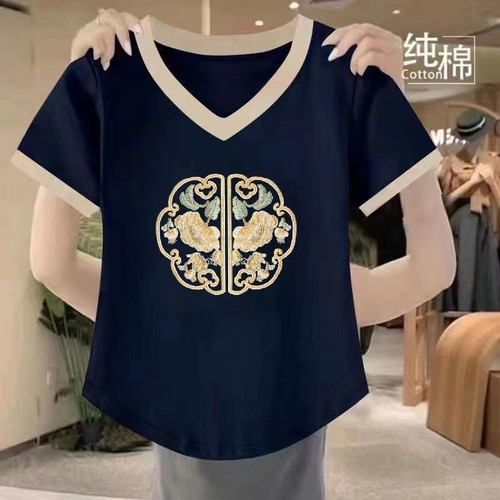 中年妈妈纯棉国风短袖T恤女上衣