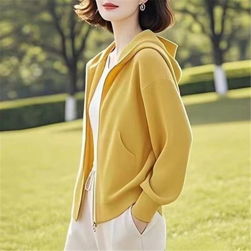 秋冬大码纯色连帽开衫卫衣外套