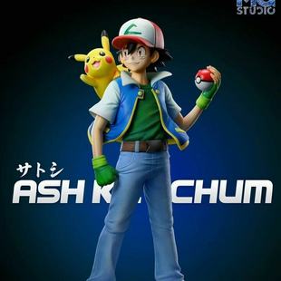 宝可梦皮卡丘手办小智 小霞 小刚三人组动漫模型机箱摆件礼物潮玩