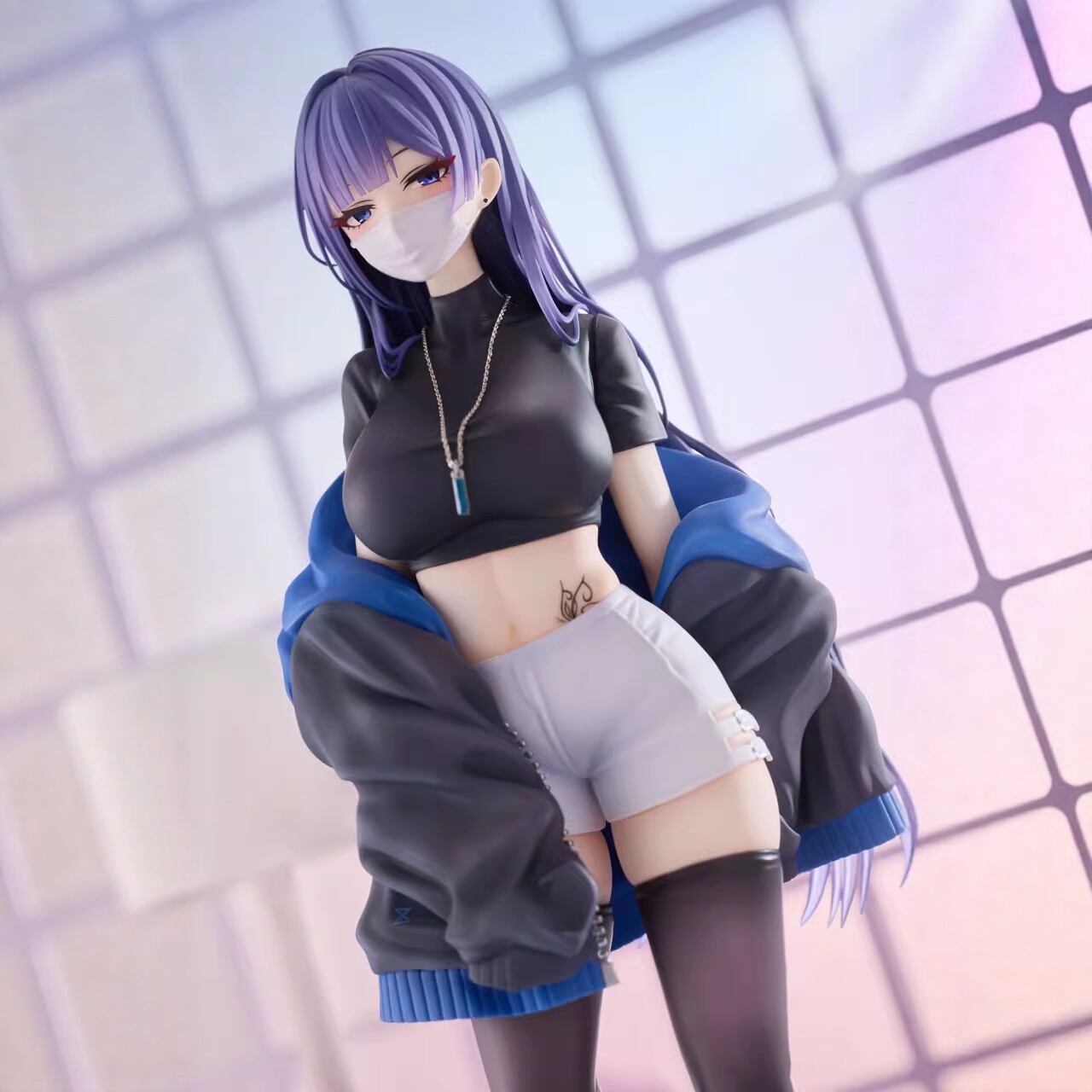 口罩少女尤娜手办 二次元原画日本动漫美少女模型桌面机箱摆件