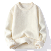 女宽松水貂绒慵懒风毛衣女简约打底衫 秋冬新款 软糯加绒加厚针织衫