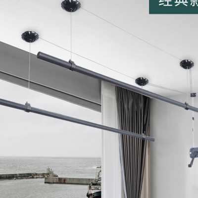 黑色手摇晾衣架升降阳台单杆双杆晾衣杆顶装手动式家用凉衣晒衣架