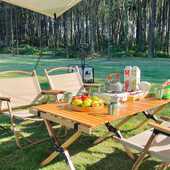 即想即行榉木蛋卷桌户外出游便携折叠露营桌子自驾游实木野餐桌