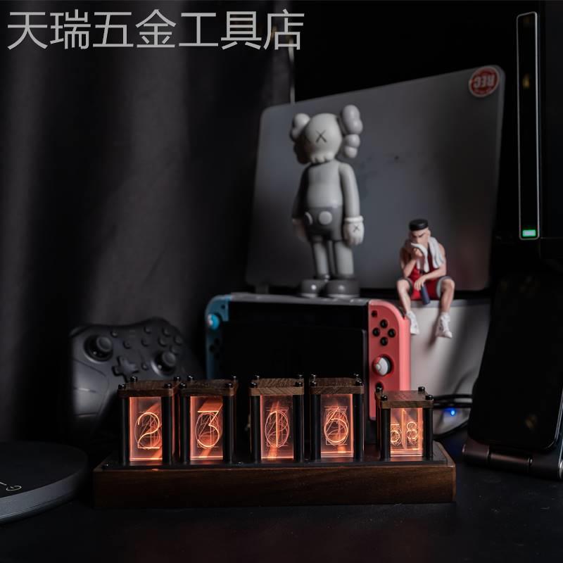rgb拟辉光管时钟LED电脑搭桌面创意摆件复古电子数字时钟生日礼物