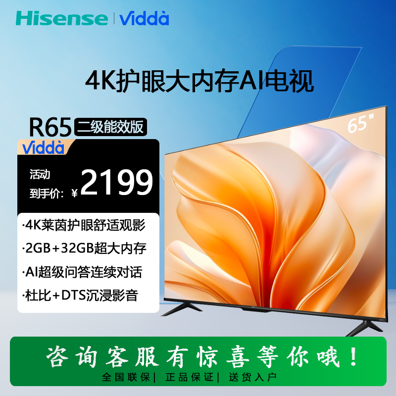Vidda R65 二级能效版 海信电视65英寸家电65V1KD-R