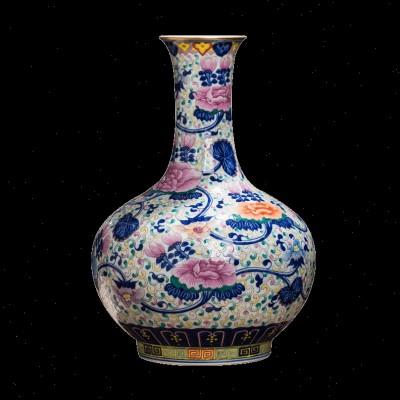 描金手绘仿古花瓶景德镇陶瓷瓶摆件客厅青花瓷新中式博古架瓷器