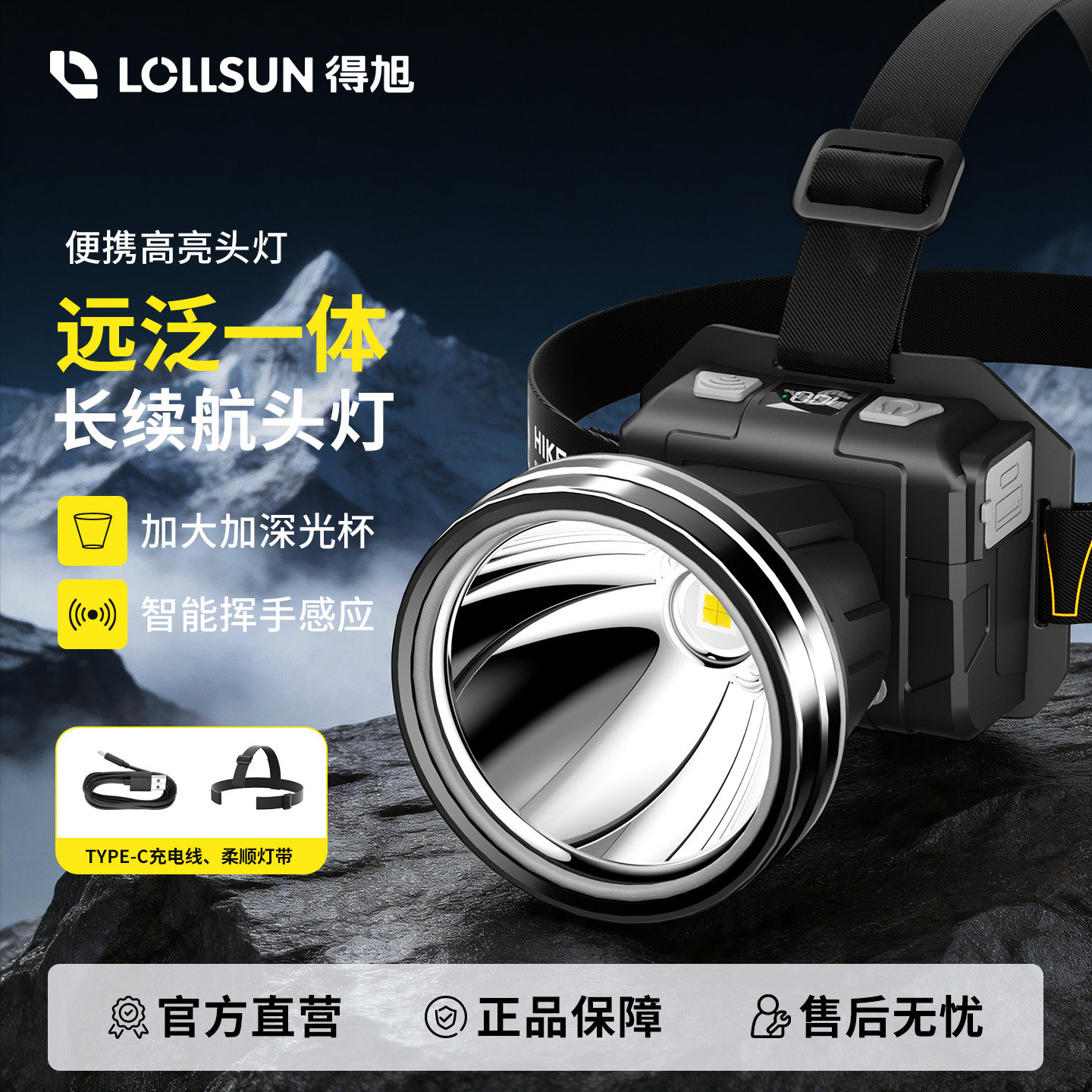 得旭头灯新款强光超亮超长续航充电头戴式感应户外夜钓鱼专用手电