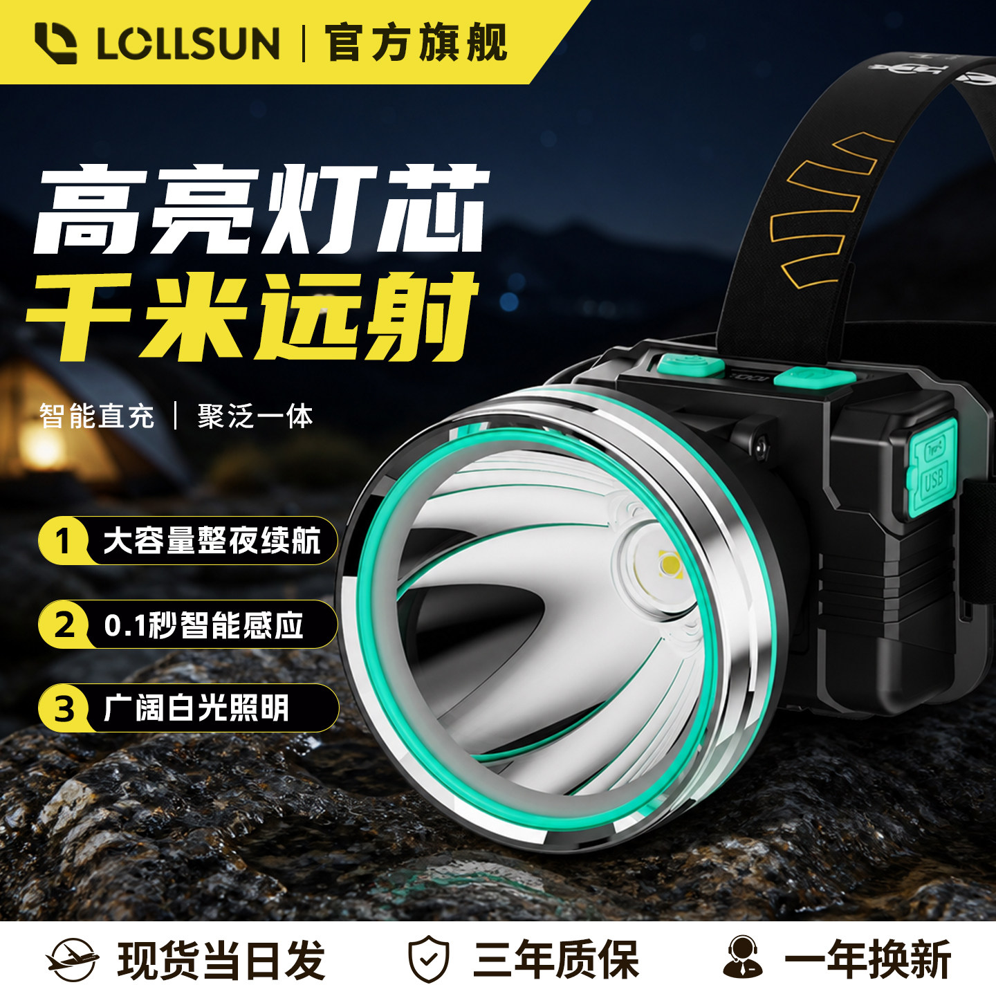得旭头戴式强光头灯超长续航户外充电超亮钓鱼感应2026新款照明灯