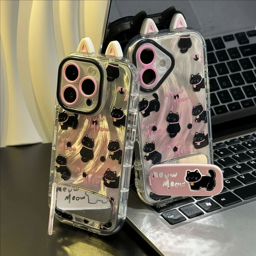 创意晕染粉猫咪耳朵支架手机壳
