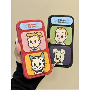 原田治猫咪男孩女孩适用iPhone17新款17promax皮质手机壳苹果16Pro情侣小米1514全包三折叠磁吸支架情侣软壳