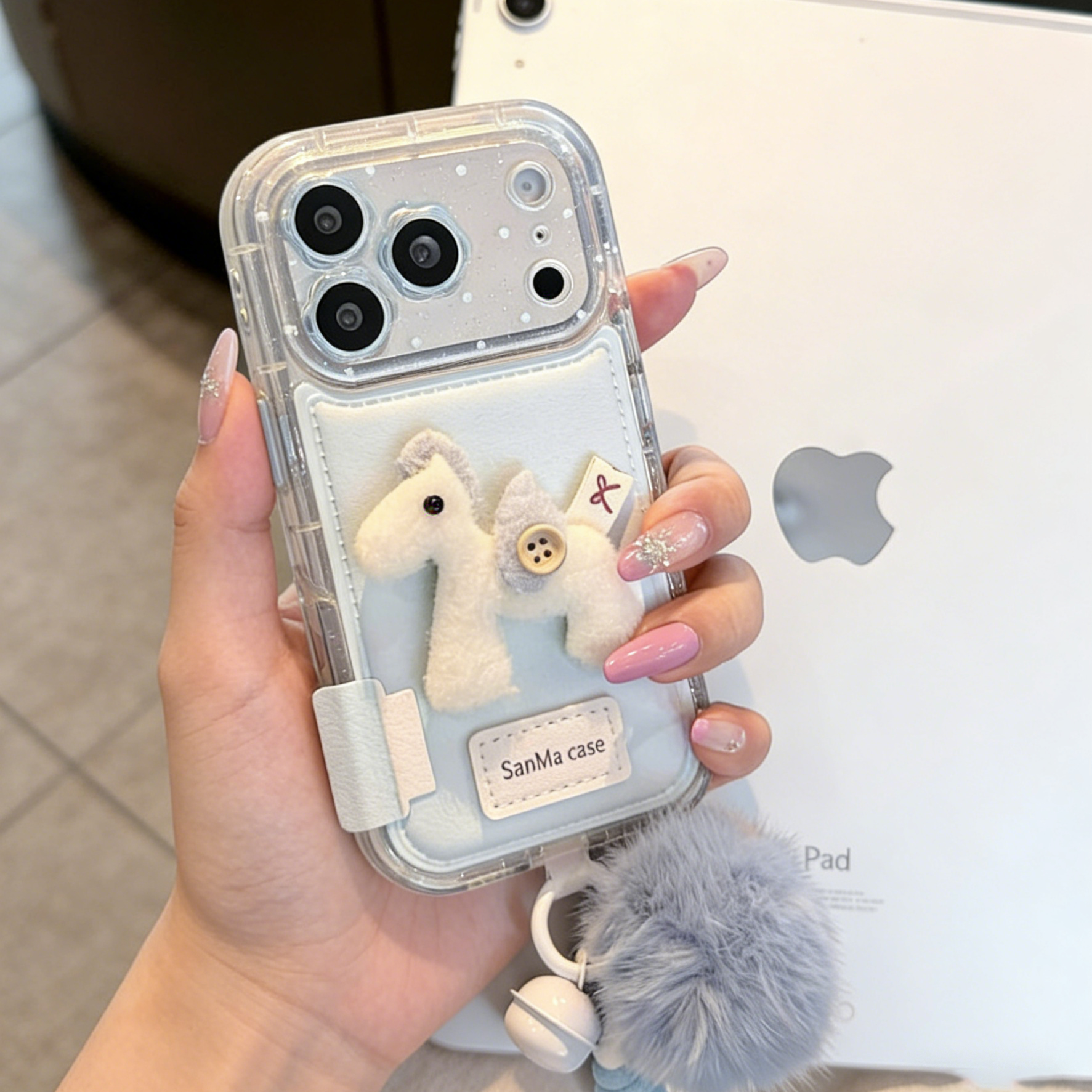 秋冬皮纹蓝色新年小马ins风手机壳适用IPhone17promax新款16pro女苹果15皮质14pro带挂绳13全包防摔保护套,3C数码配件,手机保护套/壳,淘宝优惠券,粉丝福利购,淘宝优惠卷