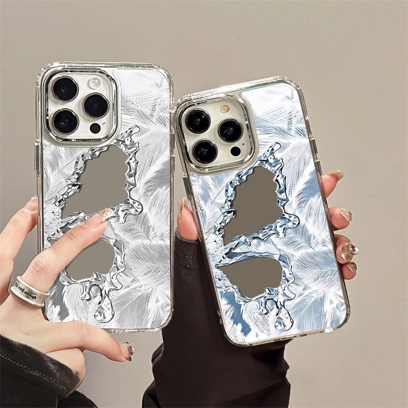 轻奢高级银半边蝴蝶镜面手机壳