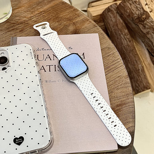 白色小波点适用苹果iwatchS11硅胶CE表带applewatchs10/S9/8/7软