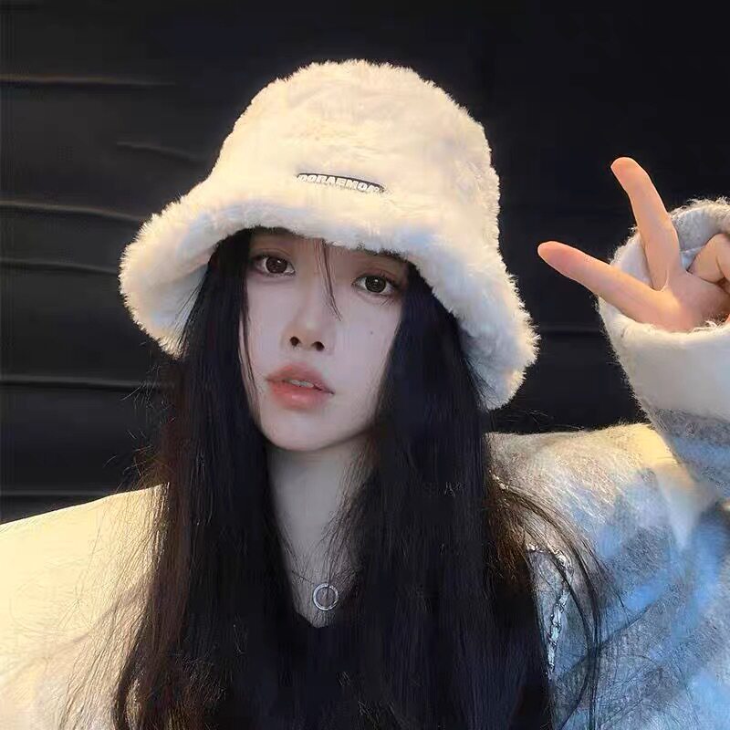 纯色羊羔毛渔夫帽子女秋冬日