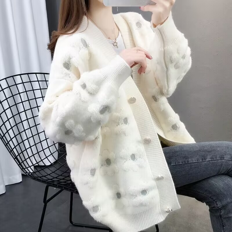 春天很仙的针织开衫撞色宽松外穿