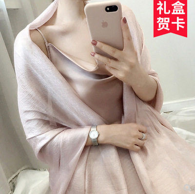 沙滩巾荷兰大丝巾亚麻纯色女简约