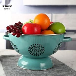 包邮 水果篮客厅家用厨房洗菜篮沥水篮搪瓷漏碗盆圆形水果盘收纳筐
