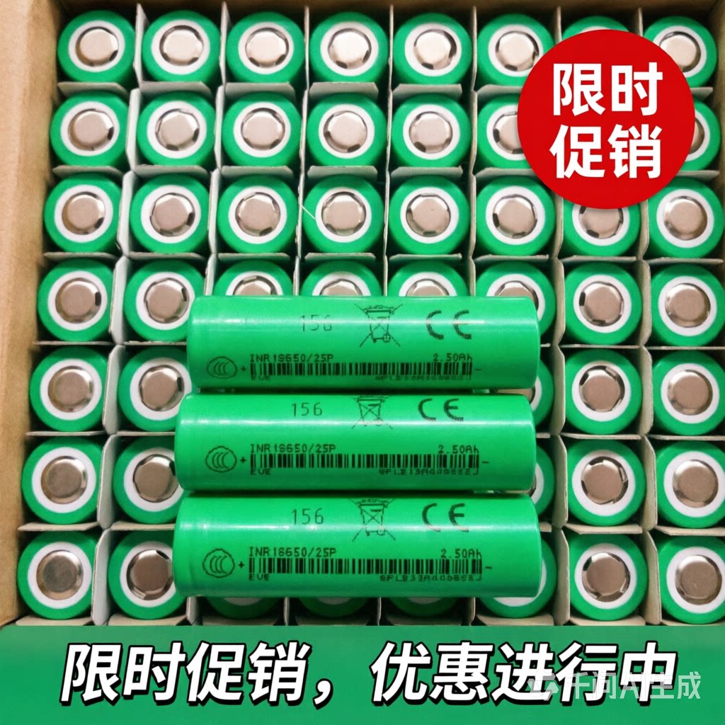 亿纬18650锂电池100个装20P25P30P26V33V35V平头3.7V电动工具电芯