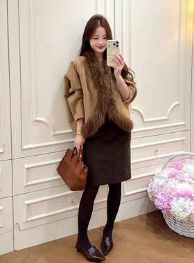 秋冬大毛领毛绒斗篷式呢大衣女