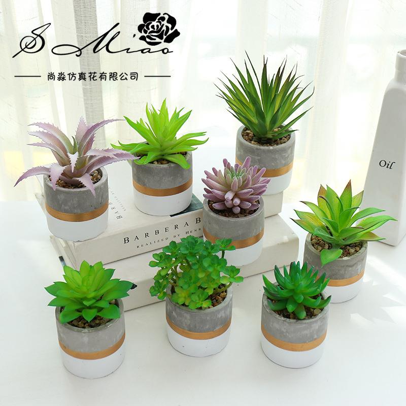 创意摆件迷你多肉植物盆栽时尚汽车用品塑料人造花花绿植白金