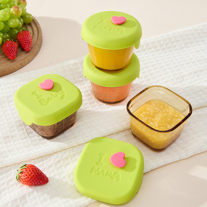 儿童辅食盒玻璃耐高温蒸蛋碗冷冻保鲜独立分装肉泥婴儿餐具辅食碗