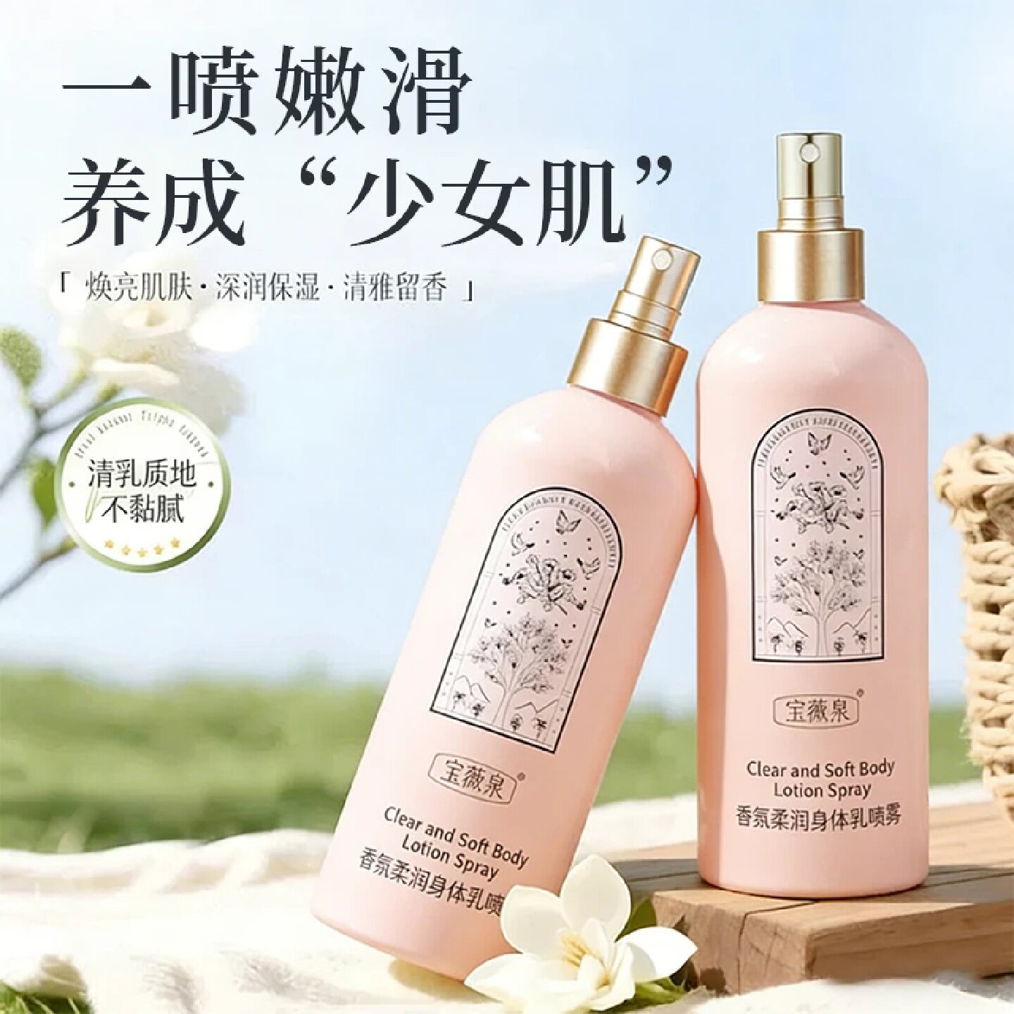 宝薇泉清透柔润身体乳喷雾保湿滋润补水润肤秋冬清爽留香不油腻