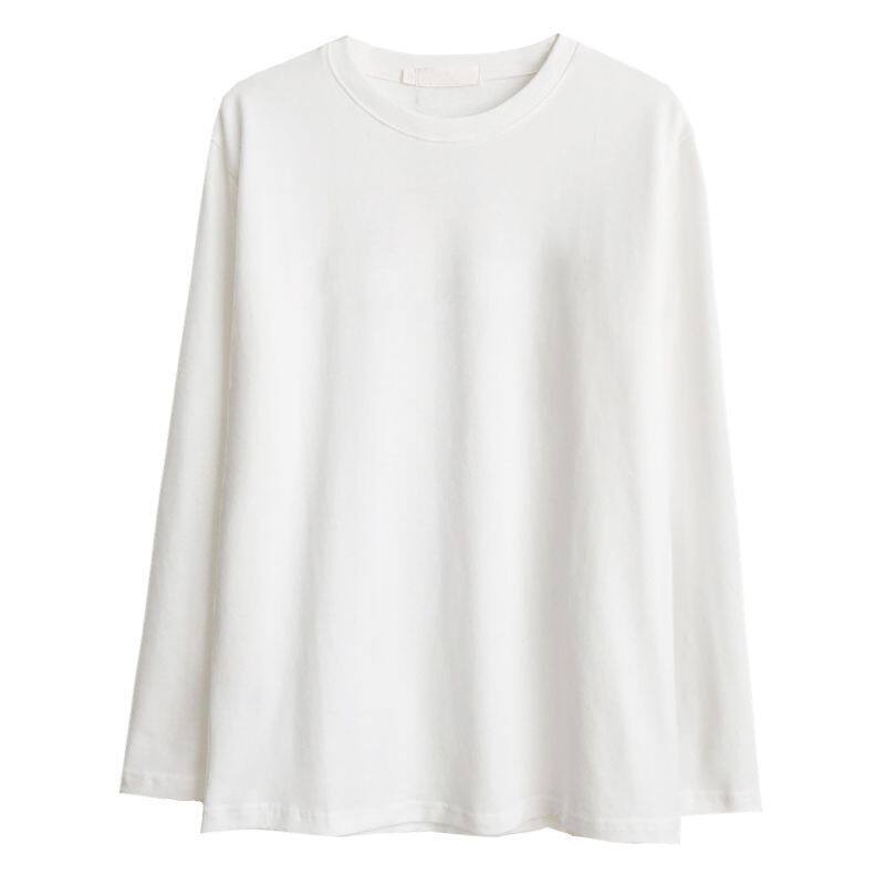 2026春季新款长袖T恤女宽松白色纯棉打底衫秋天内搭上衣短袖纯白t