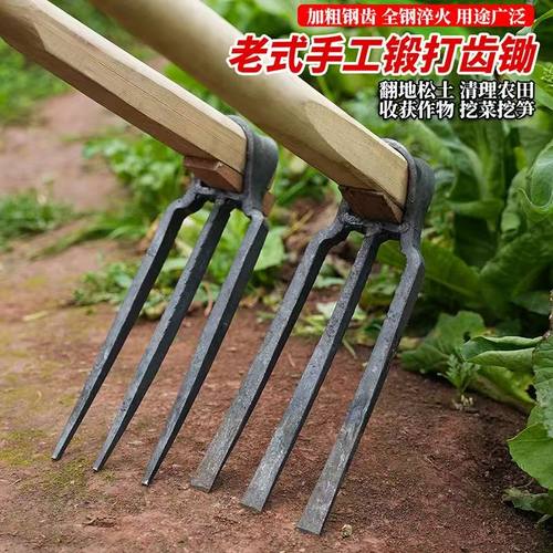 二齿锄家用全钢长把松土开荒种菜