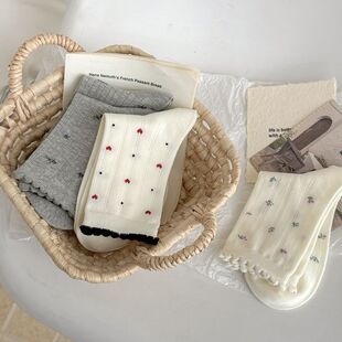 袜子女 韩系ins风灰白网眼爱心蝴蝶结中筒袜子女 精梳棉无骨女袜