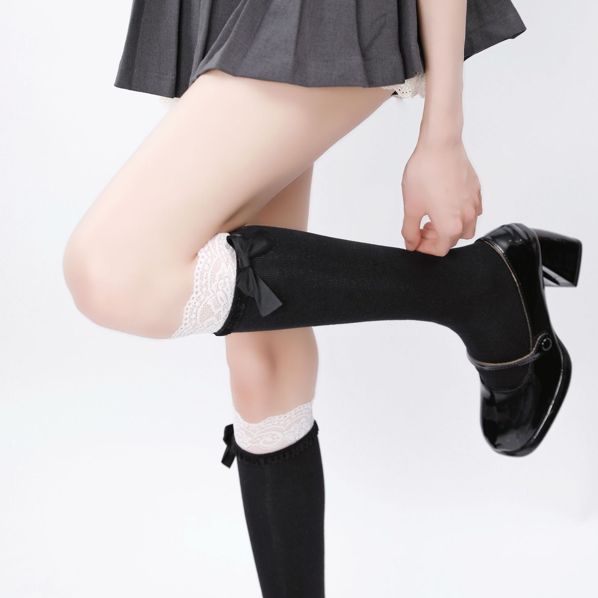 洛丽塔蕾丝花边甜美小腿袜jk棉短袜日常百搭靴袜子女秋冬过膝袜