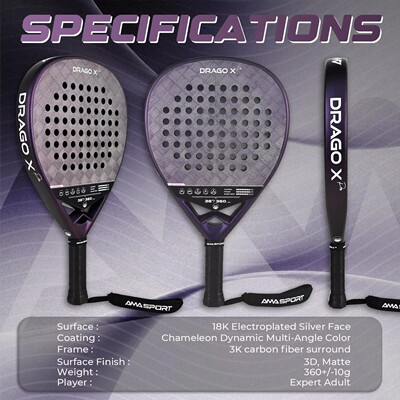 Padel Racket板式网球拍18K紫色碳纤维专业笼式比赛Padel球拍