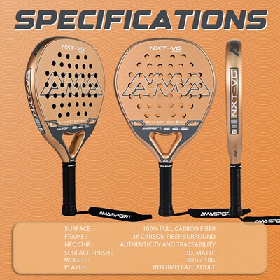 Padel Racket板式网球拍3K金色碳纤维专业笼式比赛Padel球拍