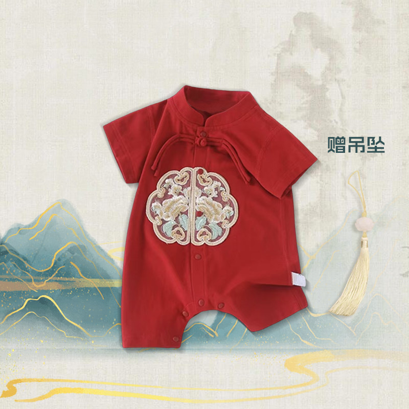 通用中国风兰花祥龙夏季A类哈衣宝宝女宝薄款百日宴宝宝衣服图片