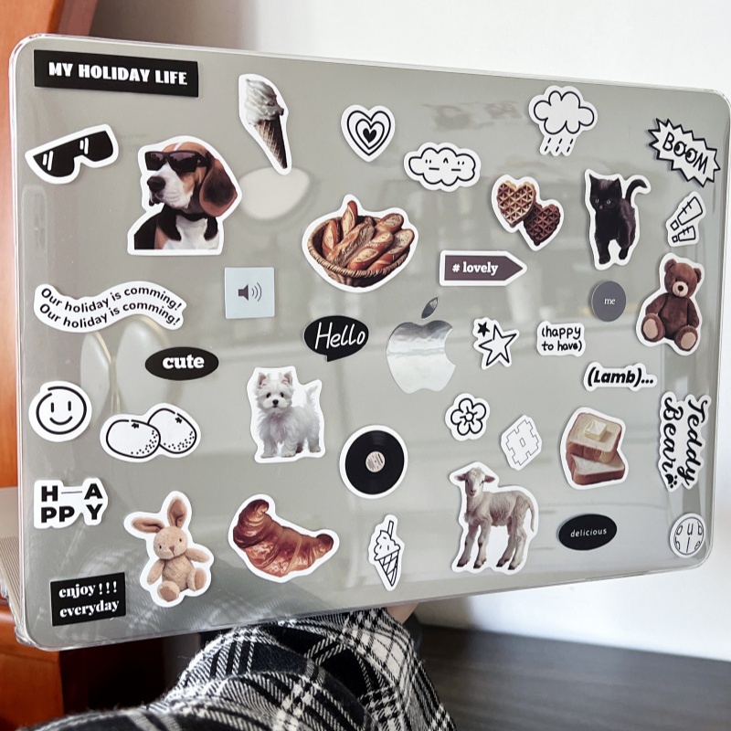 凝夏适用黑白假日猫苹果macbookair保护壳mac笔记本2024款电脑pro套macpro14寸13简约airm2透明M1配件硬16mb5