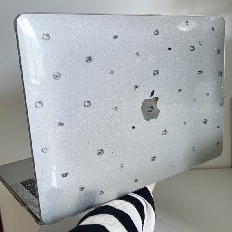 黑色简笔kitty2025款适用macbookair保护壳13.6寸m4苹果macbookpro保护套15笔记本电脑14寸16透明膜air外壳女