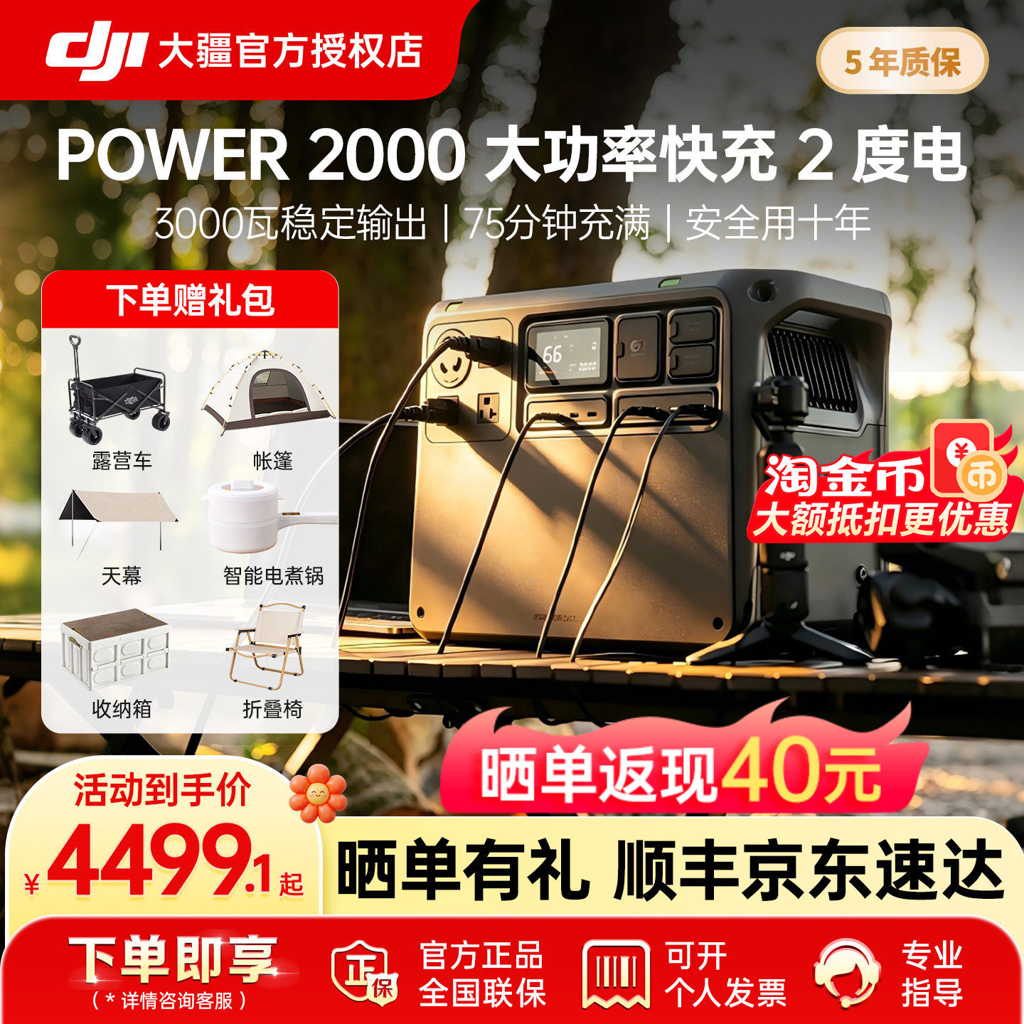【下单享豪礼】DJI 大疆户外移动电源 Power 2000 220V大功率便携大容量储能蓄电池家用备用户外露营车载自驾